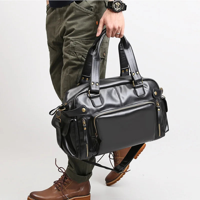 Bolsa Masculina de Viagem Couro Genuíno Ruffle