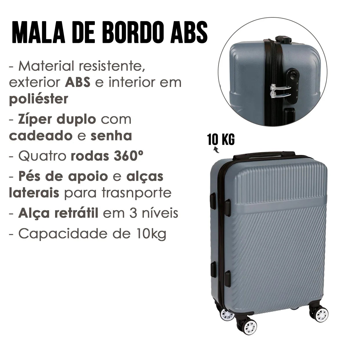 Mala de Viagem Bordo 10kg com Rodinhas 360 Graus