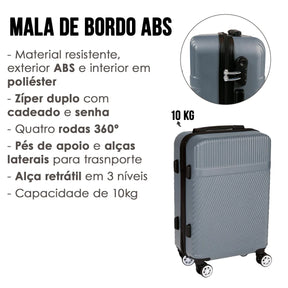 Mala de Viagem Bordo 10kg com Rodinhas 360 Graus