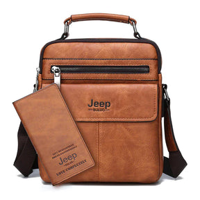 Bolsa Masculina Executiva JEEP de Couro Legítimo Transversal + Carteira JEEP ( BRINDE GRÁTIS )