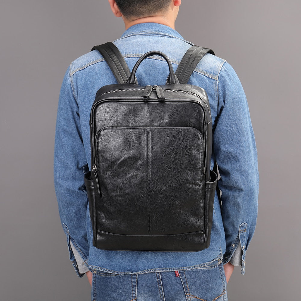 Mochila Masculina de Couro Genuíno Goods - Empresarial