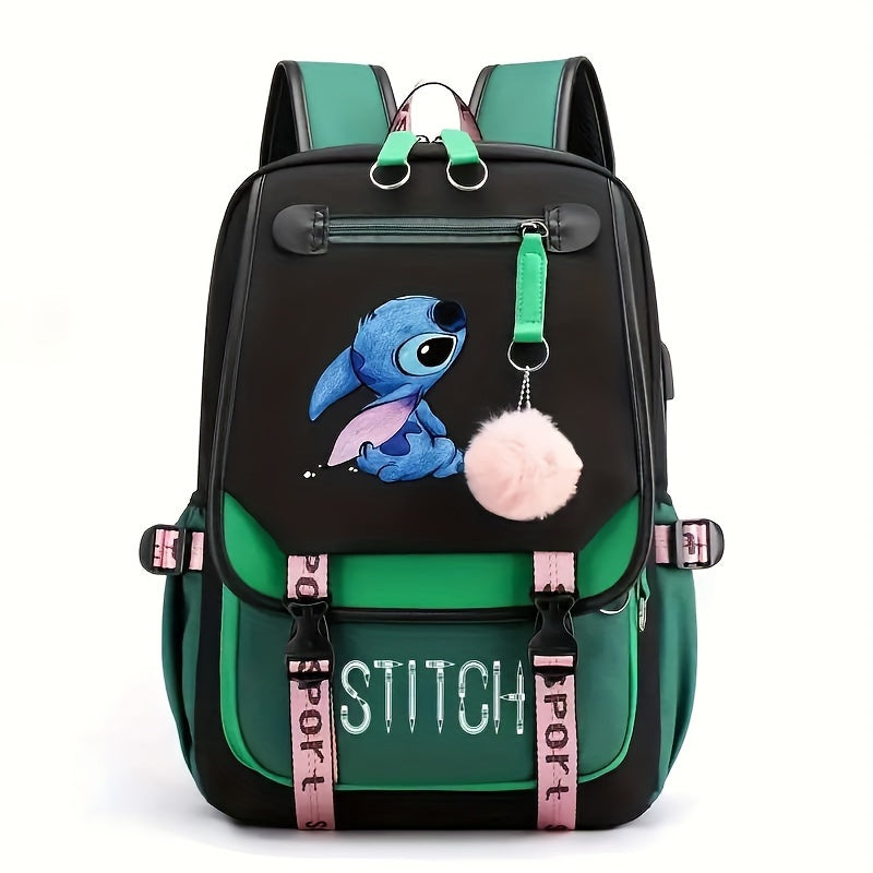 Mochila Escolar Stitch com Grande Capacidade e Porta USB