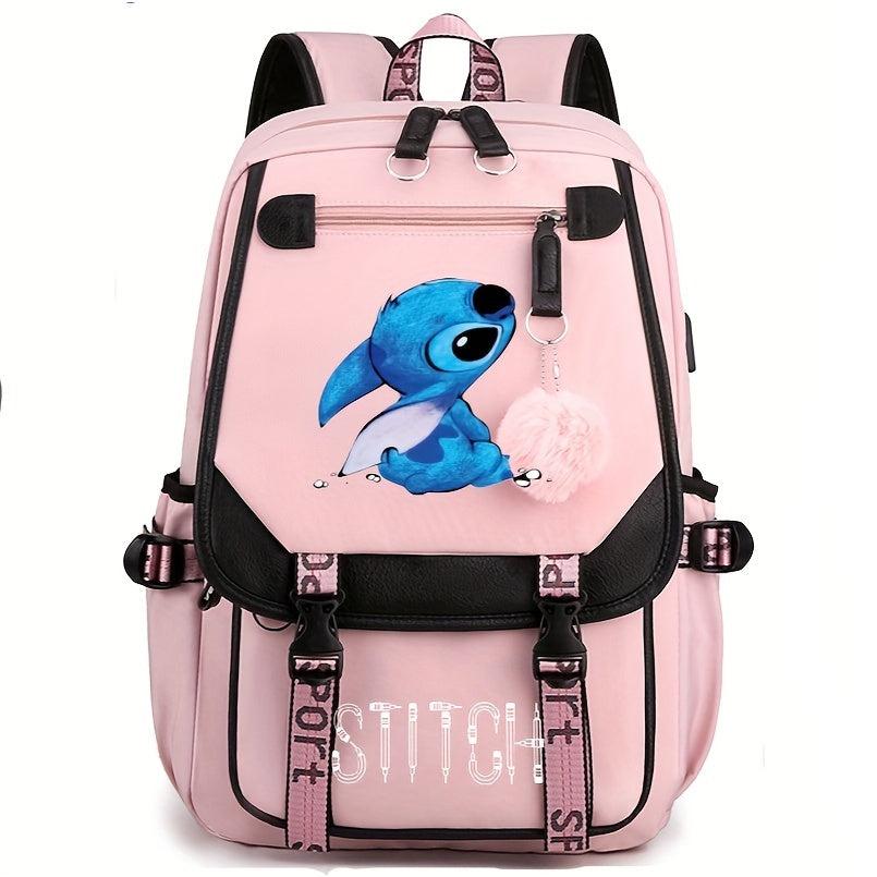 Mochila Escolar Stitch com Grande Capacidade e Porta USB