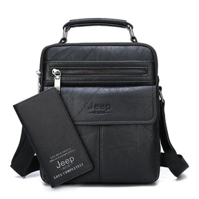 Bolsa Masculina Executiva JEEP de Couro Legítimo Transversal + Carteira JEEP ( BRINDE GRÁTIS )